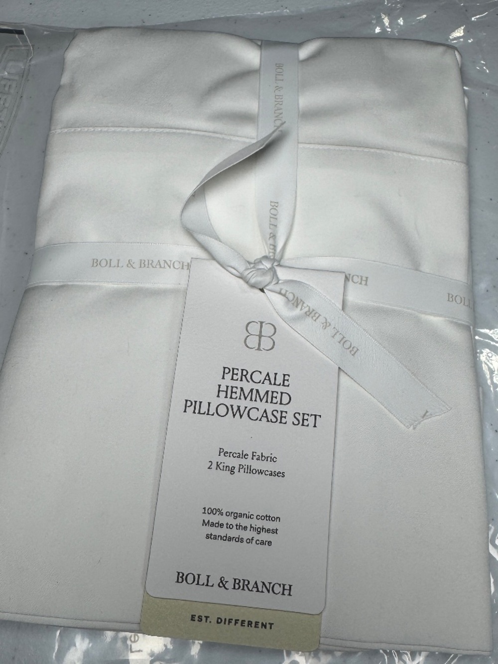 Boll & Branch Percale Hemmed Pillow Case Set of 2 King Size White NWT